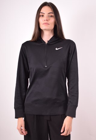 NIKE WOMENS VINTAGE HOODIE JUMPER MEDIUM BLACK 90S