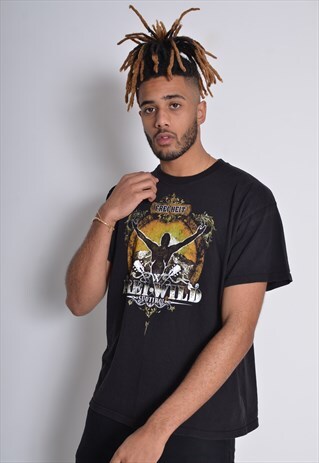 VINTAGE HEAVY METAL GRAPHIC PRINT T-SHIRT BLACK