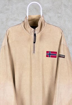 Vintage Beige Napapijri Sweatshirt Corduroy 1/4 Zip XL