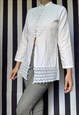 VINTAGE 70S WHITE LONGLINE FLORAL TUNIC TOP, BOHO, UK10 