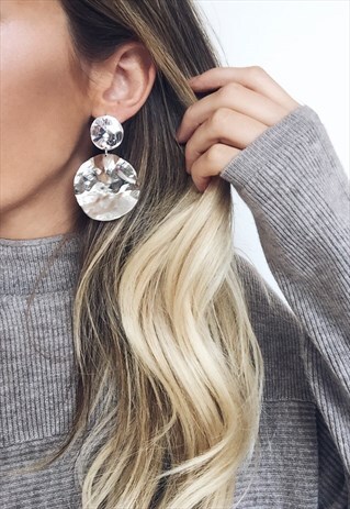 SILVER DOUBLE DISC DROP EARRINGS
