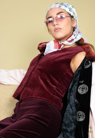 RARE VINTAGE TAILORED BURBERRYS MAROON VELVET WAISTCOAT