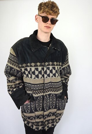 VINTAGE AZTEC WOOL AND SUEDE COAT