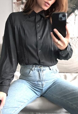 retro Black Classy Solid Shirt / Blouse - L - XL