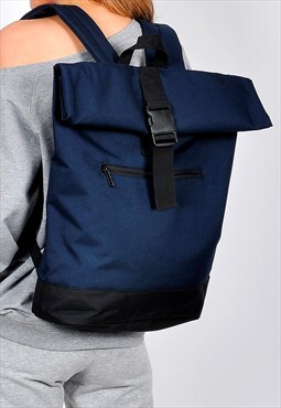 Navy blue Roll top laptop backpack 