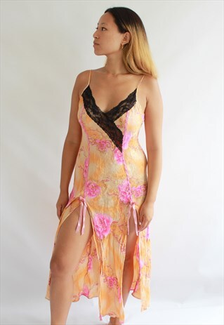 VINTAGE ORANGE MULTI PRINT FLOATY LACE DRESS