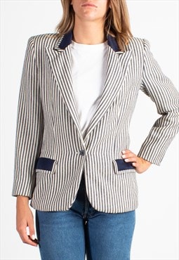Women's Valentino White Blue Striped Wool Blazer