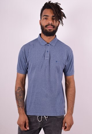 CHAMPION MENS VINTAGE POLO SHIRT SMALL BLUE 90S