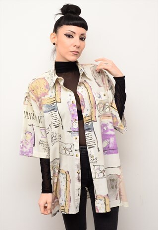 VINTAGE 90'S FLORAL RETRO ABSTRACT PATTERNED OVERSIZED SHIRT