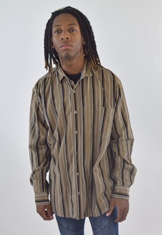 VINTAGE 90S BROWN STRIPED CORDUROY PATTERNED SHIRT