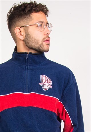 VINTAGE REEBOK 1/4 ZIP FLEECE NEW JERSEY NETS NBA