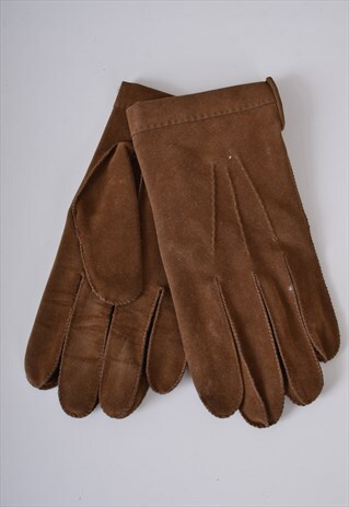 VINTAGE SOFT SUEDE LEATHER GLOVES SIZE LARGE IN BROWN