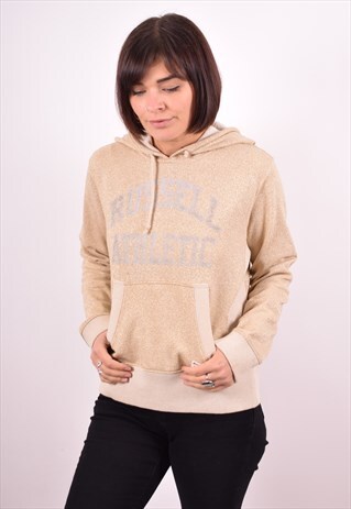 RUSSELL ATHLETIC WOMENS VINTAGE HOODIE JUMPER LARGE GOLD 90S