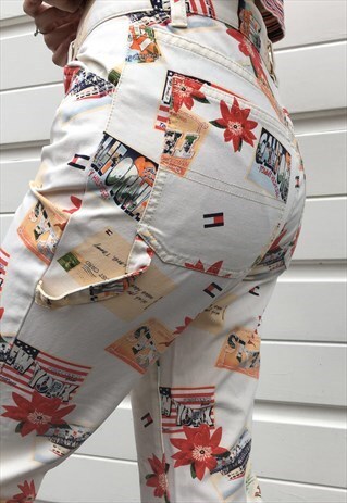 WOMENS VINTAGE TOMMY HILFIGER JEANS CAPRI PATTERNED TROUSERS