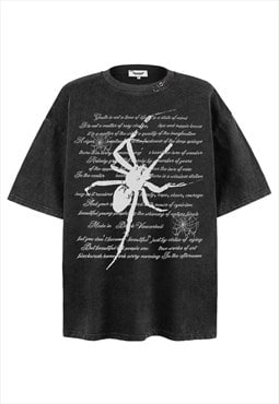 Spider print t-shirt grunge graffiti top gothic tee in black