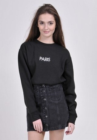 BLACK PARIS SWEATSHIRT - EMBROIDERED