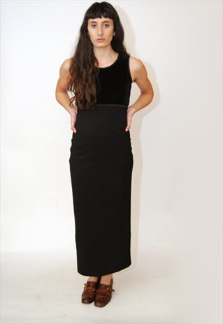 VINTAGE PENCIL DRESS (XS) COLUMN 90S VELVET MAXI GOTH PARTY