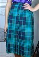 VINTAGE 90'S COOL LONG BUTTON TARTAN SKIRTS IN IN TURQUOISE