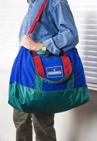 VINTAGE OVERSIZED COLOR-BLOCK DUFFLE BAG 90S X 26.8