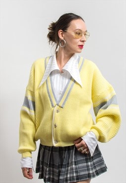 Preppy cardigan Vintage varsity sweater women oversized