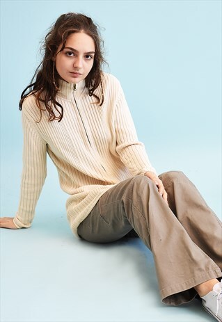 90'S RETRO NEUTRAL RIBBED KNIT TEEN CARDIGAN