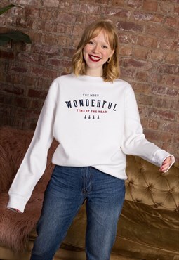 ROR White The Most Wonderful Time Slogan Christmas Jumper
