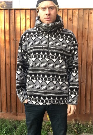 VINTAGE AZTEC TRIBAL FLEECE JACKET CHUNKY WINTER COAT