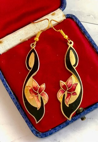 80S FLOWER EARRINGS FLORAL BOHO VINTAGE JEWELLERY