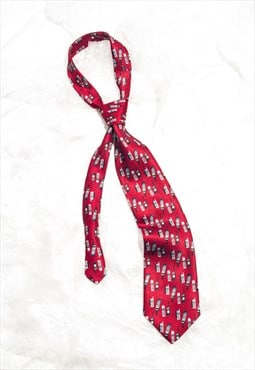 Vintage 90s Red Tie with Brick Phone Pattern