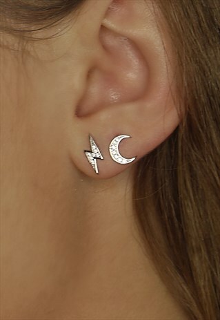 THUNDER AND MOON STERLING SILVER GALAXY STUD EARRINGS