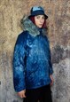 GRADIENT SPACE PRINT PARKA TIE-DYE PRINT BOMBER COAT IN BLUE
