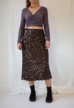 Stunning Monsoon brown and turquoise sequin party midi skirt