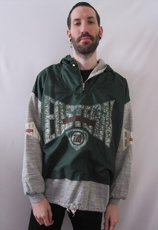 VINTAGE OVERSIZED GREEN HOODIE WINDBREAKER