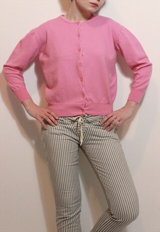 EXTRA FINE MERINO WOOL PINK CARDIGAN