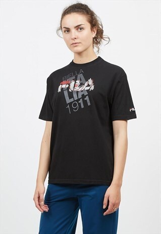 90S VINTAGE BLACK FILA LOGO CREW NECK T-SHIRT