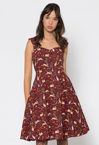 REVIVAL RED MASQUERADE BUNNY PRINT DRESS