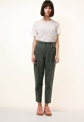 90S VINTAGE CHECKED HIGH WAISTED MOMS TROUSERS 919