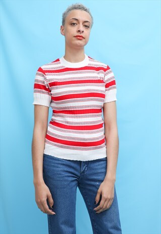 70S VINTAGE RED STRIPED KNIT TOP
