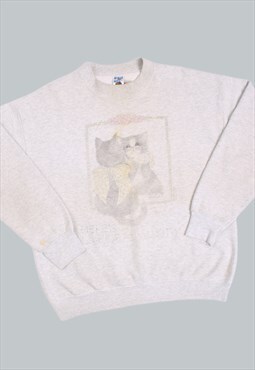 Vintage 90's Sweatshirt Grey Kitten Jumper Large