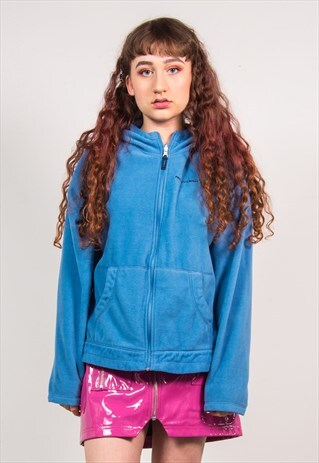 VINTAGE 90'S BLUE FLEECE HOODED OVERSIZED JACKET