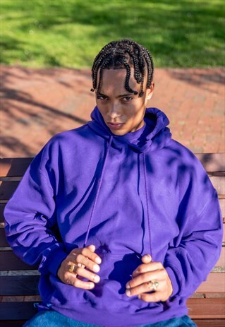 HEAVYWEIGHT DARK PURPLE COTTON HOODIE BLANK PLAIN 90S Y2K