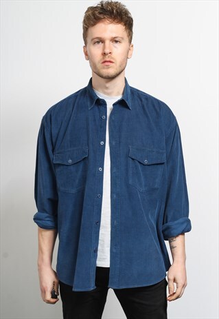 VINTAGE CORDUROY CORD SHIRT BLUE