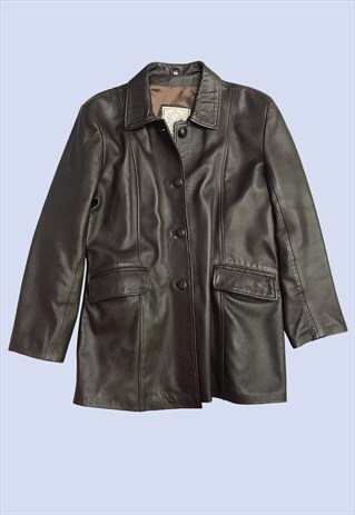 Vintage Camanchi Leather Jacket Dark Brown Button 