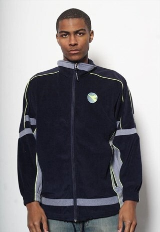VINTAGE DIADORA LOGO VELOUR JACKET TRACK TOP LOGO BLUE