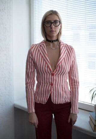 VINTAGE 90'S RED/WHITE STRIPED BLAZER