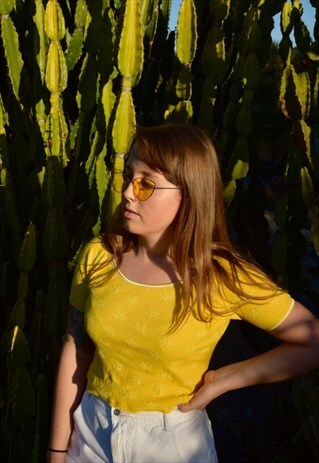 BRIGHT YELLOW EMBROIDERED FLOWER TOP