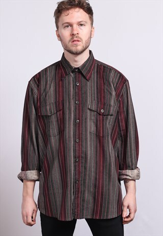 VINTAGE CORDUROY CORD STRIPED SHIRT