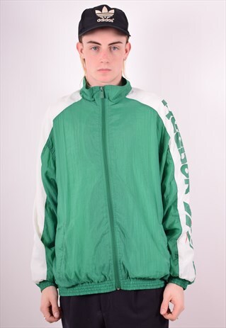REEBOK MENS VINTAGE TRACKSUIT TOP JACKET LARGE GREEN 90S
