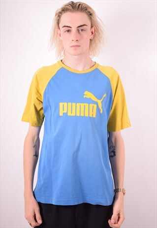 PUMA MENS VINTAGE T-SHIRT TOP LARGE BLUE 90S