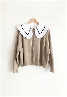 Oversized Detachable Collar- White Cotton Ric Rac